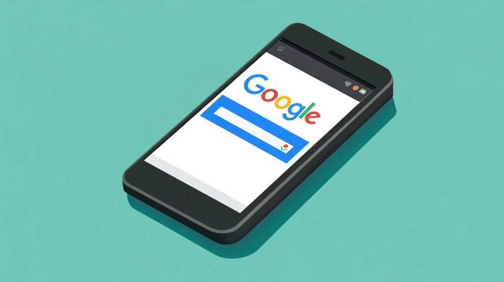 Smartphone showing Google search page on screen